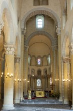 Interior of Romanesque church of Saint Nectaire, Notre-Dame-du-Mont-Cornadore, Puy de Dome,