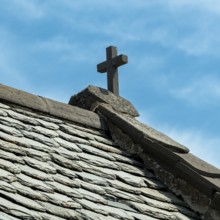 Auvergne Volcanoes Regional Natural Park, Pic Saint Pierre, chapel roof, Puy de Dome department,