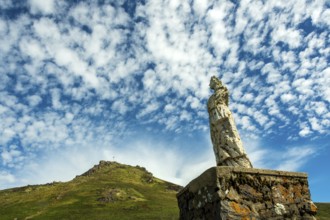 Statue of Virgin Mary. Roc de Courlande in Auvergne Volcanoes Regional Park. Puy de Dome. Auvergne