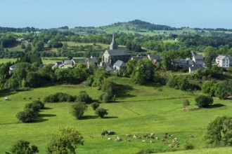 Village of Chastreix in Auvergne Volcanoes Regional Park. Puy de Dome. Auvergne Rhone Alpes. France