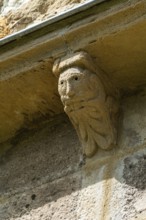 Porch sculptures of the romanesque church of Mailhat, Puy de Dome department, Auvergne-Rhone-Alpes,
