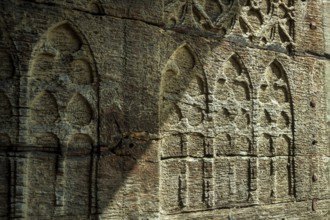 Detail of the entrance door of the romanesque church of Mailhat, Puy de Dome department,