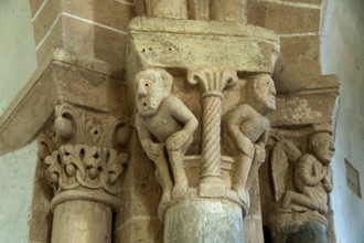 Sculptures of the romanesque church of Mailhat, Puy de Dome department, Auvergne-Rhone-Alpes,