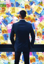 Symbol photo, manager with euro, financial economy, stock market, banks, money flows, devaluation,