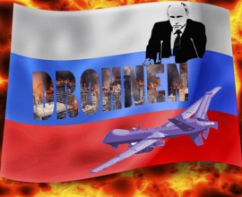 Symbolic image, Putin and Ukraine war, Russian drones over EU, sabotage by Russia, undersea cables,
