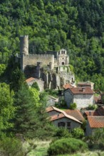 Saint Andre de Chalencon village. Castle and Chapel of Chalencon. Haute Loire. Auvergne Rhone Alpes