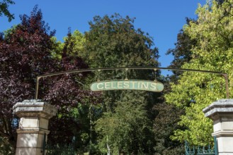 Sign showing the Celestins thermal spring, Vichy, France