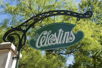 Vichy, listed as World Heritage by UNESCO.Sign of Source of Celestins, Allier department, Auvergne