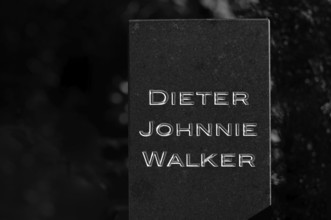 Gravesite, grave of Dieter Johnnie Walker, Waldfriedhof, black and white, Stuttgart,