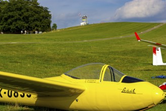A Letov LF-107 Lunak glider with the registration OK-0833 parked at the edge of the airfield during
