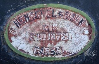 Plaque on the historic steam locomotive no. 41 from 1912, manufacturer Henschel & Sohn from Kassel,