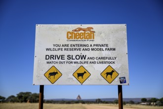 Sign at the entrance to the Field Conservation Centre and Reserve of the Cheetah Conservation Fund