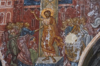 Pantanassa Monastery from the 15th century AD, Jesus and apostles in the resurrection scene of a