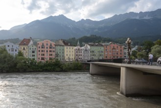 Colourful houses on the banks of the Inn in Innsbruck, Tyrol, Austria