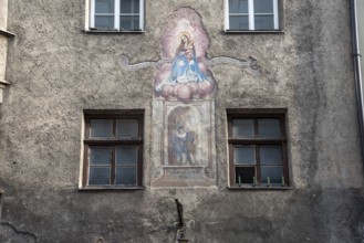 Façade fresco with depiction of the Virgin Mary, Innsbruck, Tyrol, Austria