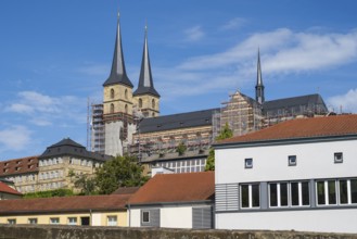 St Michael's Monastery with scaffolding, Michaelsberg, Old Town, UNESCO World Heritage Site,
