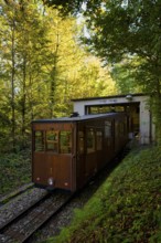 Teak car of the funicular railway, cable car, SSB, Stuttgarter Straßenbahn AG, local transport,