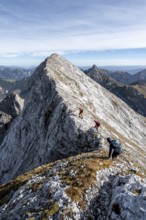 Mountaineer on the ridge of the Gamsjoch, mountain panorama, transition to the main summit of the