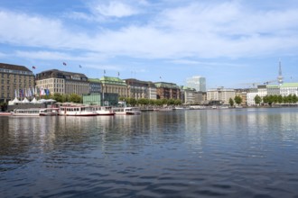 View over the Inner Alster to prestigious office blocks, hotels and commercial buildings, Hamburg,