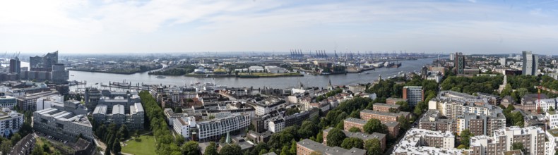 Panorama, city view, view of the Elbe with Elbe Philharmonic Hall, Hamburg harbour and skyscraper