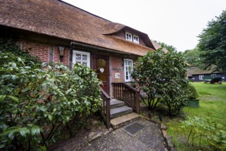 Gasthaus Zum Heidemuseum, typical thatched house, Wilsede, Lüneburg Heath nature reserve, Lower