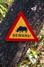 Traffic sign, Attention rhino, Animal welfare, Ziwa Rhino Sanctuary, Uganda