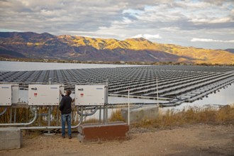 Park City, Utah - Floating solar panels provide power for Mountain Regional Water. The solar array