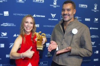 Anneke Kim Sarnau and Michael Klammer present the award for Haley Louise Jones as best actress in a