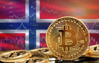 Investors in cryptocurrency and Blockchain Technology in Norway, Concept. Bitcoin with Norway flag