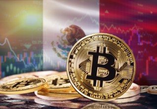 Bitcoin with Mexico flag in the background. Investors in cryptocurrency and Blockchain Technology