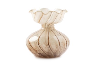 Brown glass vase with grooved design, elegant, classic shape, white background