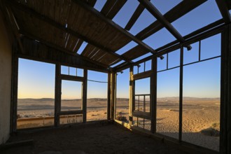 View from a former dwelling house into the desert, Kolmanskop, restricted diamond area, Karas
