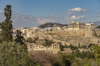 View of the Acropolis from Philopappos Hill in the Greek capital Athens, Greece