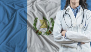 Medical professional on Guatemala flag. Healthcare and wellness in Guatemala, Concept