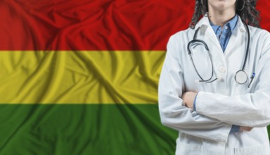 Medical professional on Bolivia flag. Healthcare and wellness in Bolivia, Concept