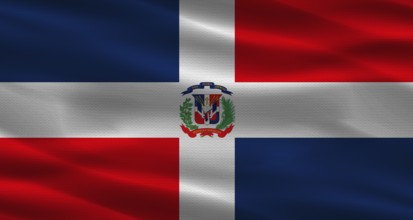 Dominican Republic flag with fabric texture. Realistic flag of Dominican Republic waving