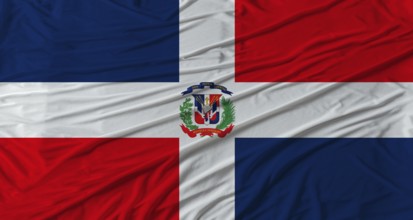 Dominican flag waving. Flag of Dominican Republic with cloth texture