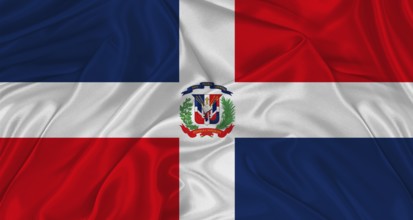 Flag of Dominican Republic with cloth texture. Close up of Dominican Republic flag waving