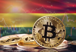 Bitcoin with Bolivia flag in the background. Investors in cryptocurrency and Blockchain Technology