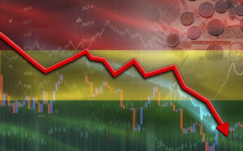 Bolivia financial fall on economy market. Bolivia financial crisis on economic graph