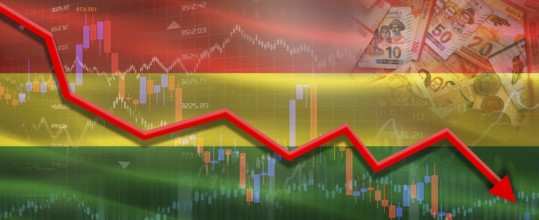 Bolivia financial crisis on economic graph. Financial fall of Bolivia on economy market