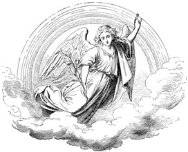Symbolic image of the death of Joseph, Joseph, God in heaven, olive branch, rainbow, clouds, second