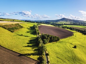 Scottish fields from a drone, Southeast Scotland, UK