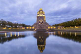 Monument to the Battle of the Nations, Lake of Tears, Blue Hour, Leipzig, Saxony, Germany
