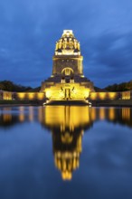 Monument to the Battle of the Nations, Lake of Tears, Blue Hour, Leipzig, Saxony, Germany