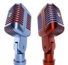 Red and blue classic vintage microphone set isolated on a white background