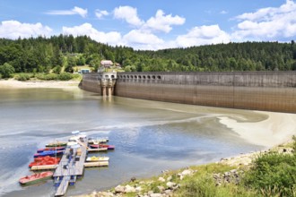 View on Schwarzenbach Dam (German: Schwarzenbachtalsperre) and reservoir in Forbach in the Northern