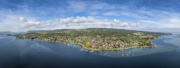 Aerial view of the Höri peninsula with the village of Wangen, Lake Rhine, Lake Constance, district