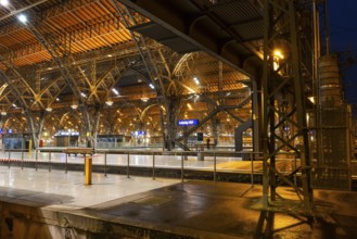 Riveted iron framework in the railway hall, railway, railway tracks, building, main station,