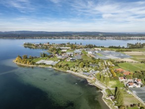Aerial view of the north-western tip of the island of Reichenau in Lake Constance, with the